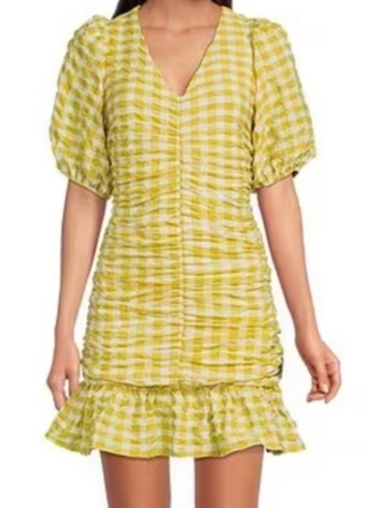 Skies Are Blue Dresses & Skirts - Skies Are Blue Yellow Gingham V-Neck Ruched Mini Dress Small Nwt
